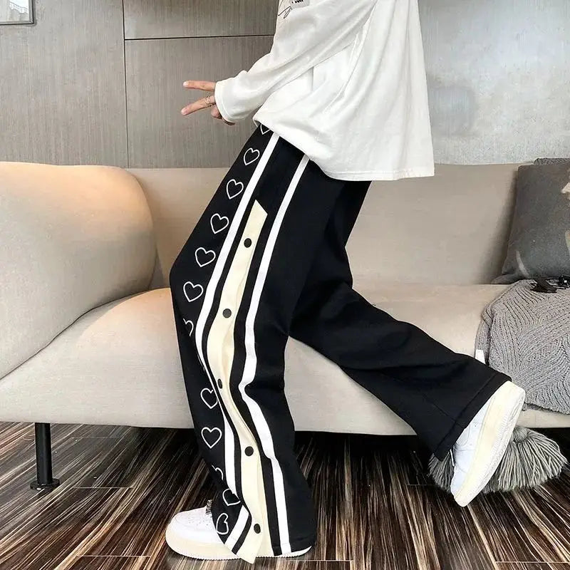 Harajuku Wide leg Sweatpants Oversize Men Streetwear Side Button Baggy Pants Casual Sport Split Basketball Women Track Trousers