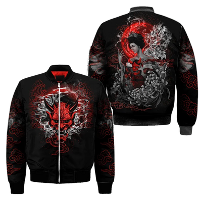 Spring Autumn Mens Bomber Jacket Samurai Oni Mask Tattoo 3D All Over Printed Zip Tracksuits Unisex Casual Zipper Jacket Clothing