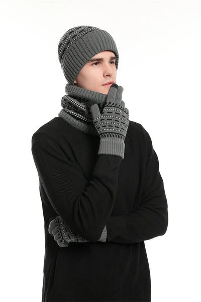 Men's Winter Keep Warm Set Unisex Beanie Telefingers Gloves Fleece Lining Scarf Male Woolen Yarn Knitted Muffler Neck Gaiter Hat