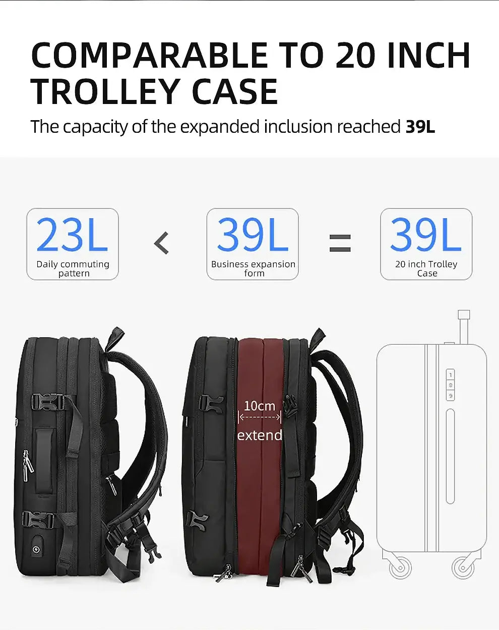 HK Travel Backpack Men Business Backpack Expandable School Bag Large Capacity 15.6" Laptop Waterproof Fashion Backpack with USB