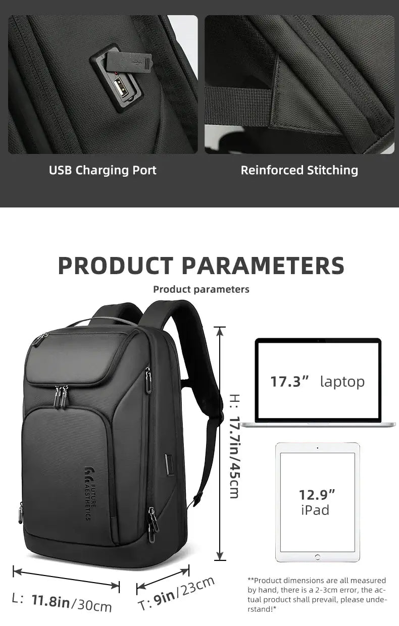 HK New Arrival Spacious Travel Backpack 17.3 inch Laptop Backpack For Men Big Capacity Waterproof Commuting Rucksacks With USB