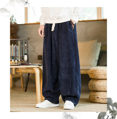 Oversized Pants Tradition Casual Autumn Wide-leg Trousers Harajuku Corduroy Streetwear Straight Pants Male Elastic Waist Loose