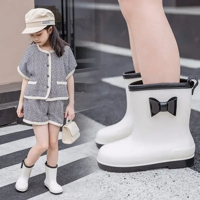 Kids Rain Boots Bowknot Princess Girl's Boot PVC Waterproof Non-slip Rubber Boots for Children Outdoor Toddler Water Shoes 장화