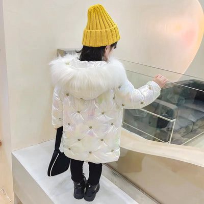 Winter Baby Girl Coat Cotton-padded Parka Thicken Warm Jacket Feather Hooded Kid Outerwear Toddler Waterproof Snow Wear A859