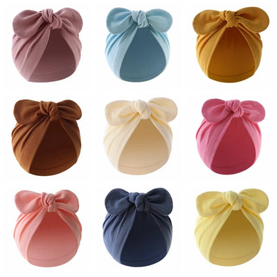 Children Rabbit Ear Turban Hat Baby Indian Knot Bows Hats Newborn Toddler Ball Tie Caps Kids Earmuffs Beanie Hair Accessories