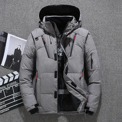 Down Jacket Men White Duck Winter Coat Windproof Warm Parkas Travel Camping Overcoat New in Thicken Solid Color Hooded Clothing