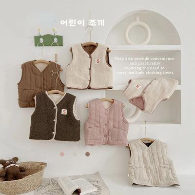 Korea Kids Winter Clothes Boys Vest Baby Girls Pink Lamb Wool Reversible toddler Waistcoat Warm Sleeveless Coat