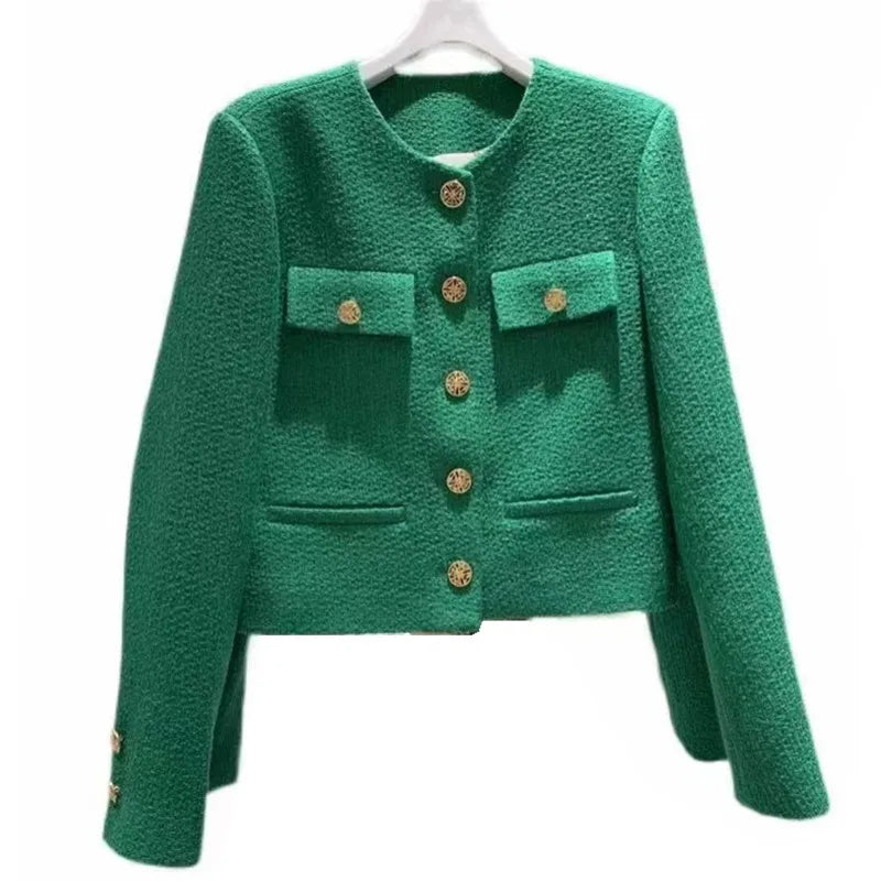 SMTHMA Korean Chic Female Tweed Basic Jacket Coat Women Clothing Runway Style Woolen Outerwear