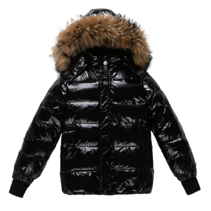 2024 Children Boy Winter Down Jacket Real Fur Waterproof Shiny Girl Winter Coat 1-14 Year Kids Teenager Outerwear Toddler Outfit