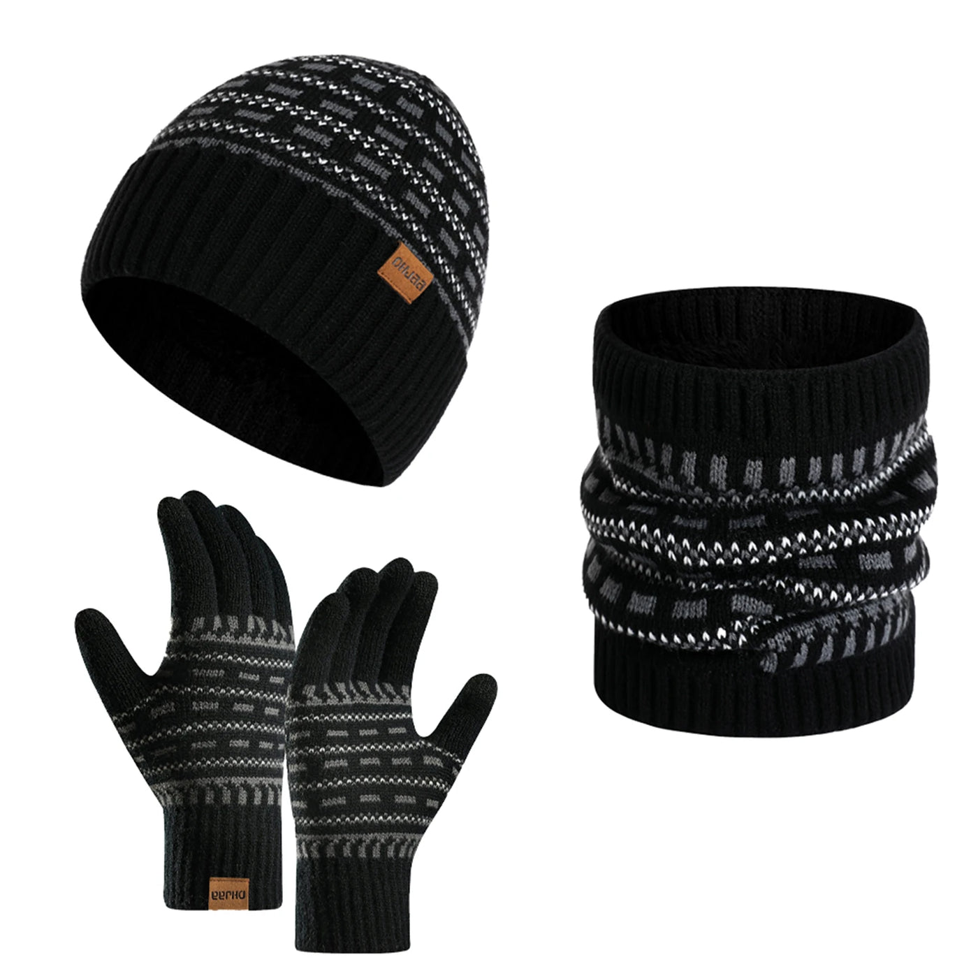 Men's Winter Keep Warm Set Unisex Beanie Telefingers Gloves Fleece Lining Scarf Male Woolen Yarn Knitted Muffler Neck Gaiter Hat