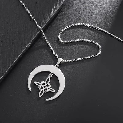 Stainless Steel Charm Witch Knot Moon Symbol Necklace Women\\\\'s Lucky Amulet Crescent Moon Charm Witchcraft Jewelry Gift