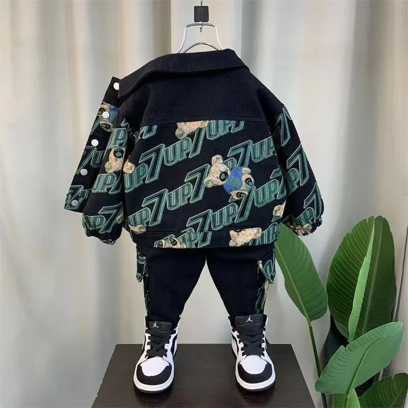 Kids Boys Set outfit Suit Spring Autumn Denim Jackets Fashion Sportswear Suit Children's Clothing Boy's Baby Top Pants 2PCS 2024