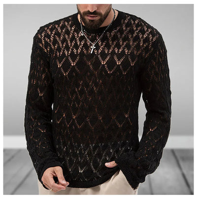 Sexy Hollow Men's Knitwear Party Perspective Thin Pullover Sweater Sexy Mesh Men Knit Sweater Fashion Personality Men's Clothing