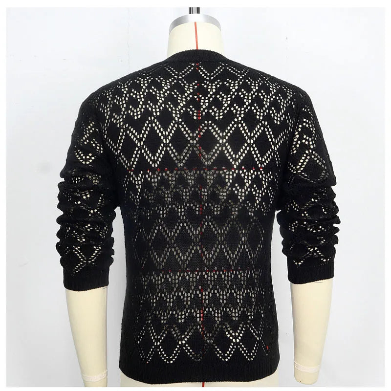 Sexy Hollow Men's Knitwear Party Perspective Thin Pullover Sweater Sexy Mesh Men Knit Sweater Fashion Personality Men's Clothing