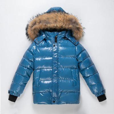 2024 Children Boy Winter Down Jacket Real Fur Waterproof Shiny Girl Winter Coat 1-14 Year Kids Teenager Outerwear Toddler Outfit