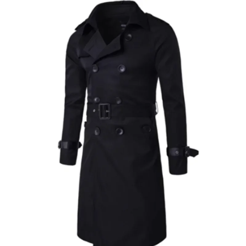 2024 New Mens Spring Autumn Windbreak Overcoat Long Trench Coats with Belt Male Pea Coat Double Breasted Peacoat