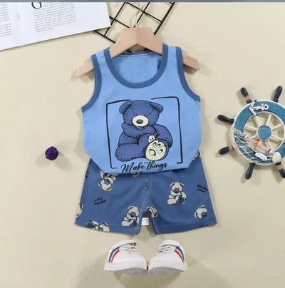 2PCS Children Sets Kids Clothes Vest Suit  Summer Children Clothing baby Cotton T-Shirts Shorts Tank Top  Boys Girls Sleeveless