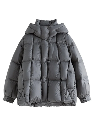 FSLE 163G Filling Capacity Women Winter Hooded Short Bread Coat Down Jackets Temperament Grey Commuter Simple Female Down Coats