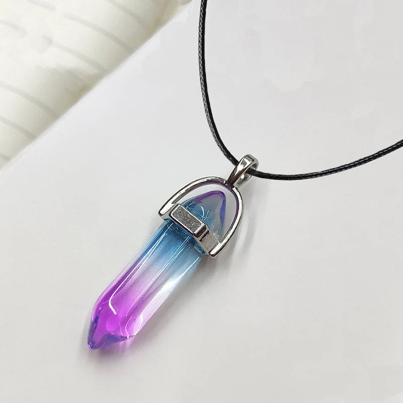 2023 Hexagonal Column Quartz Necklaces Turquoises Pink Crystal Pendent Necklace For Women Chain Natural Stone Choker Jewelry