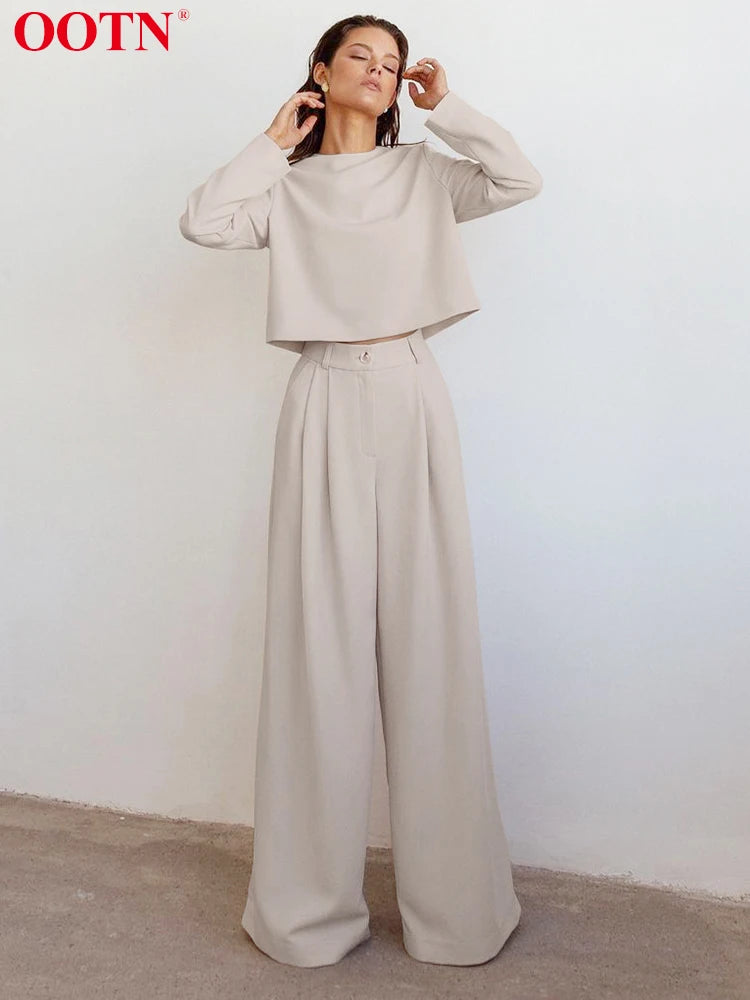 OOTN Autumn High Waist Wide Leg Pants Office Lady Solid Loose Streetwear Khaki Trousers Women Elegant Pleated Long Pants 2023