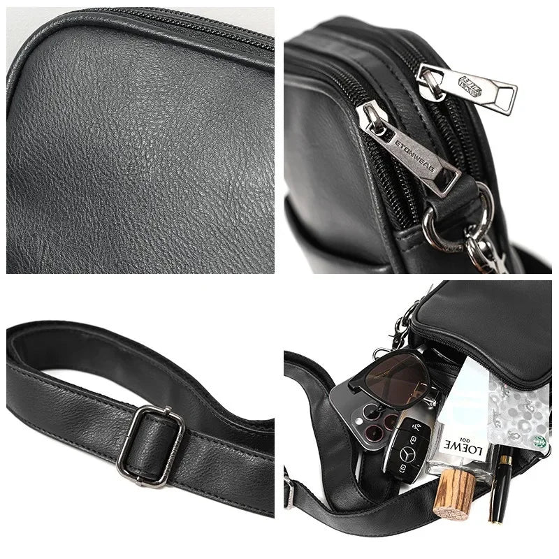 Men's Cross Shoulder Bag Small Crossbody Bags for Man 2024 Leather Fashion Sling Messenger Mobile Phone Bags Mini Male Handbag