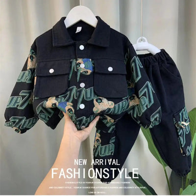 Kids Boys Set outfit Suit Spring Autumn Denim Jackets Fashion Sportswear Suit Children's Clothing Boy's Baby Top Pants 2PCS 2024