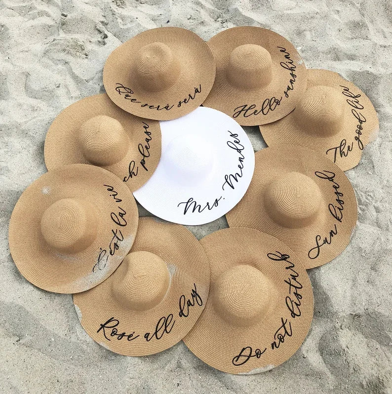 Personalized Beach Hats Bridesmaid Custom Name Bachelorette Hat - Beach Wedding Favor Gifts Floppy Hat with Name Bridal Hats