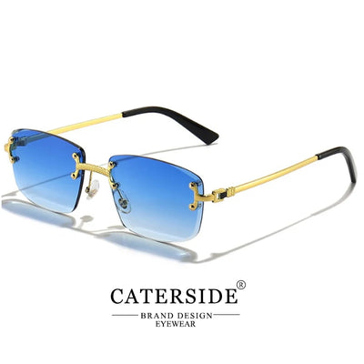 Caterside 2024 Rimless Square Sunglasses Men Women UV400 Small Gradient Sun Glasses For Men Popular High Quality Metal Eyewear