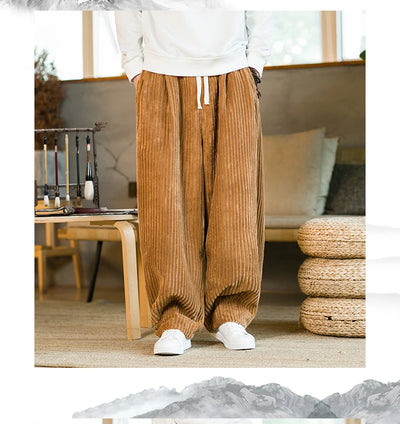 Oversized Pants Tradition Casual Autumn Wide-leg Trousers Harajuku Corduroy Streetwear Straight Pants Male Elastic Waist Loose