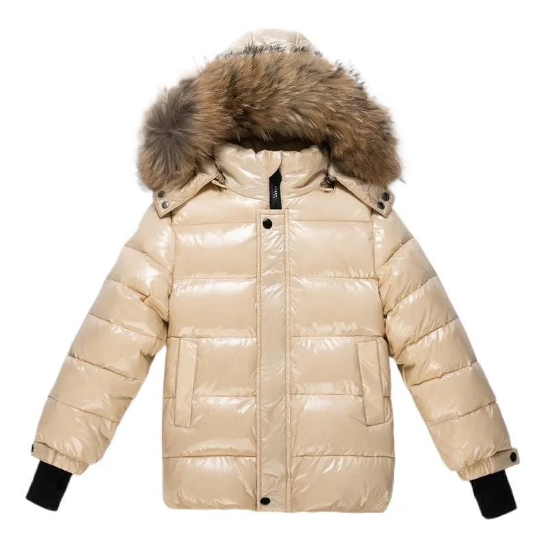 2024 Children Boy Winter Down Jacket Real Fur Waterproof Shiny Girl Winter Coat 1-14 Year Kids Teenager Outerwear Toddler Outfit