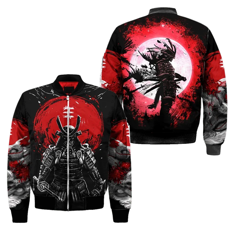 Spring Autumn Mens Bomber Jacket Samurai Oni Mask Tattoo 3D All Over Printed Zip Tracksuits Unisex Casual Zipper Jacket Clothing