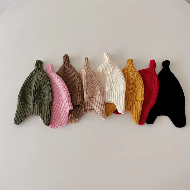 Autumn Winter Knitwear New Infant Baby Earmuffs Knitting Cap Kid Boy Girl Solid Nipple Style Casual Hat Toddler Knit Soft Caps